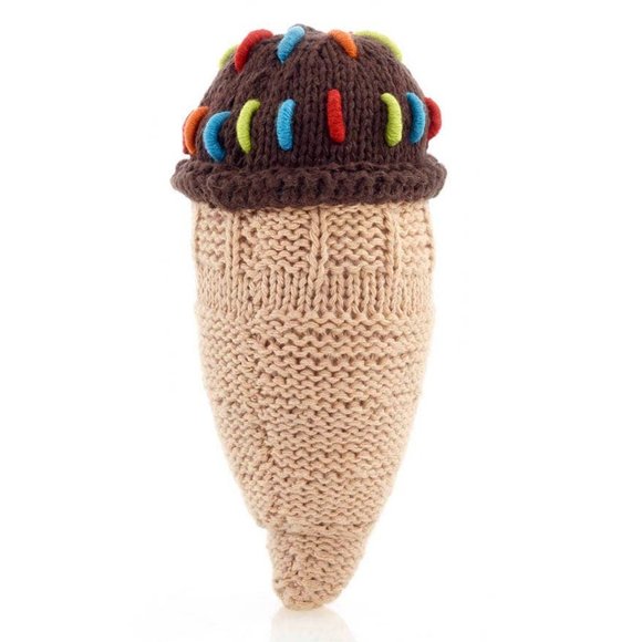 (3/$25) Hand Crocheted Friendly Ice Cream Cone Rattle for Babies Organic Cotton - Picture 1 of 2